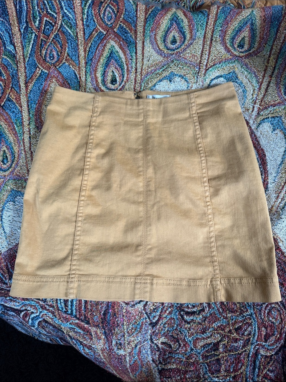 Jolt Tan Mini Skirt with Vertical Seams